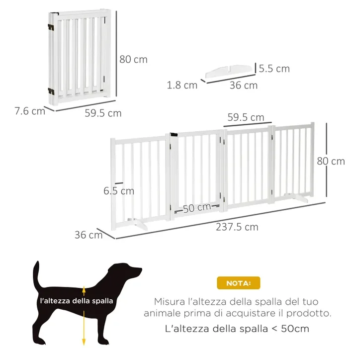Cancelletto di Sicurezza Pieghevole per Animali Domestici 237,5x36x80 cm in Legno Bianco - immagine 3