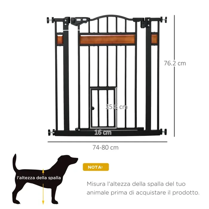 Cancelletto Sicurezza Regolabile per Cani 74-80 cm con Chiusura Automatica Nero - immagine 3