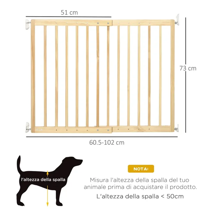 Cancellino per Cani Taglia Piccola e Media 60,5-102×73 cm in Legno di Pino Naturale - immagine 3