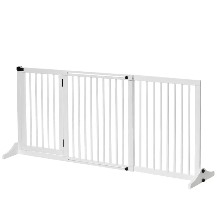 Cancellino per Cani Taglia Regolabile a 3 Pannelli 113-166x36x71 cm in Legno di Pino Bianco