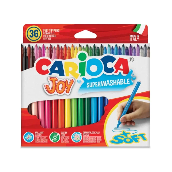 CARIOCA Pennarelli Joy Box, Pennarelli Colorati per Bambini con Punta Fine, Ideali per Disegnare e Colorare, Super Lavabili, Colori Assortiti, 36 pezzi