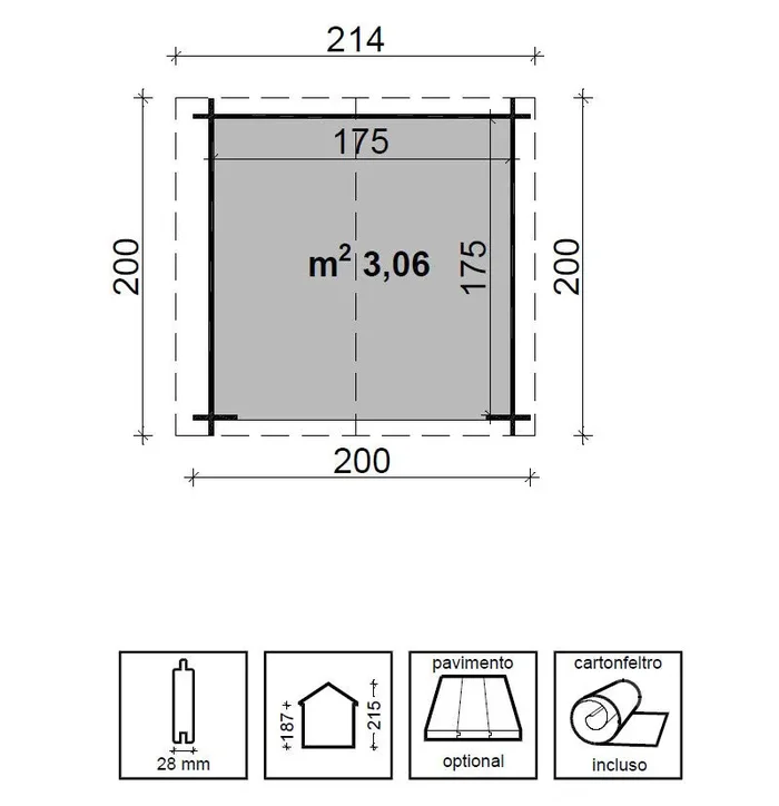 Casetta Box Da Giardino 200x200x187-215A cm Porta Doppia con Serratura Gilda in Legno di Abete Grezzo - immagine 2