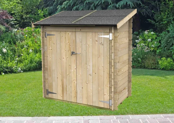 Casetta Box da Giardino per Attrezzi 155×85 cm con Porta Doppia Cieca in Legno Naturale - immagine 2