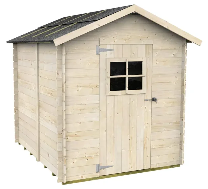 Casetta Box da Giardino per Attrezzi 178×218 cm con Porta Finestrata in Legno Naturale
