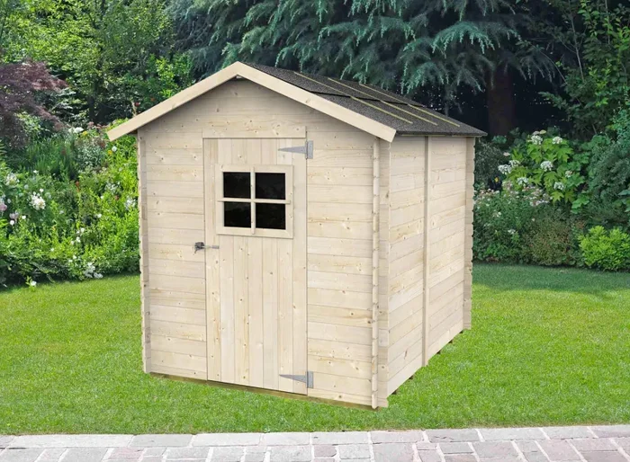 Casetta Box da Giardino per Attrezzi 178×218 cm con Porta Finestrata in Legno Naturale - immagine 2