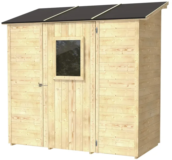 Casetta Box da Giardino per Attrezzi 207×102 cm con Porta Finestrata in Legno Naturale