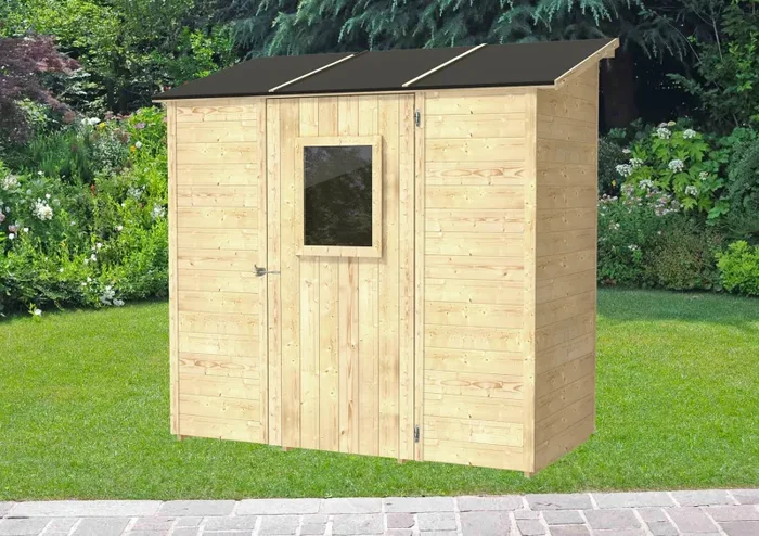 Casetta Box da Giardino per Attrezzi 207×102 cm con Porta Finestrata in Legno Naturale - immagine 2
