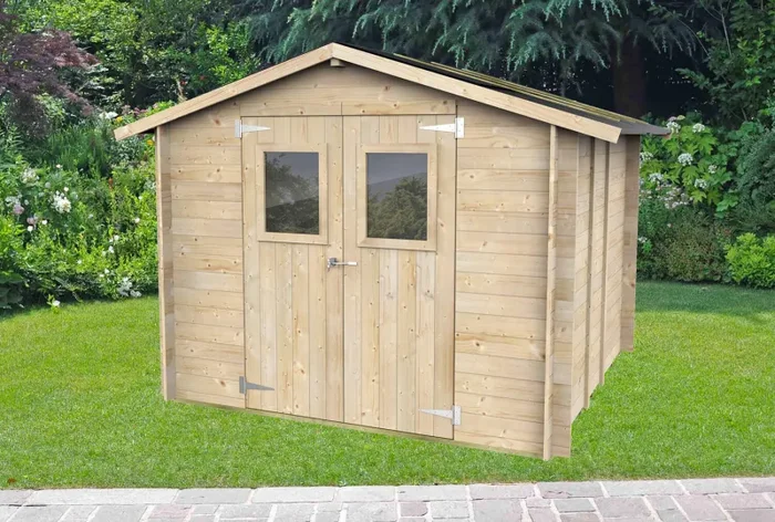 Casetta Box da Giardino per Attrezzi 248×248 cm con Porta Doppia Finestrata in Legno Naturale - immagine 2