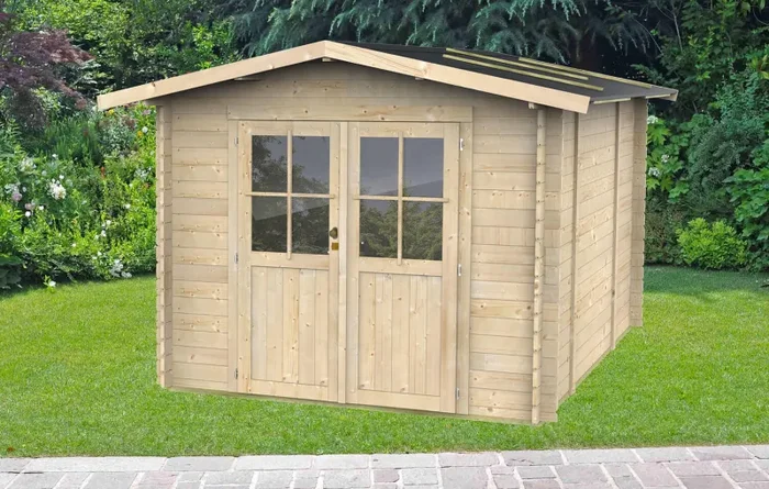 Casetta Box da Giardino per Attrezzi 254×276 cm con Porta Doppia Finestrata in Legno Naturale - immagine 2