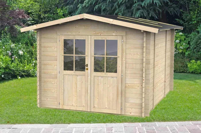Casetta Box da Giardino per Attrezzi 300×250 cm con Porta Doppia Finestrata in Legno Naturale - immagine 2