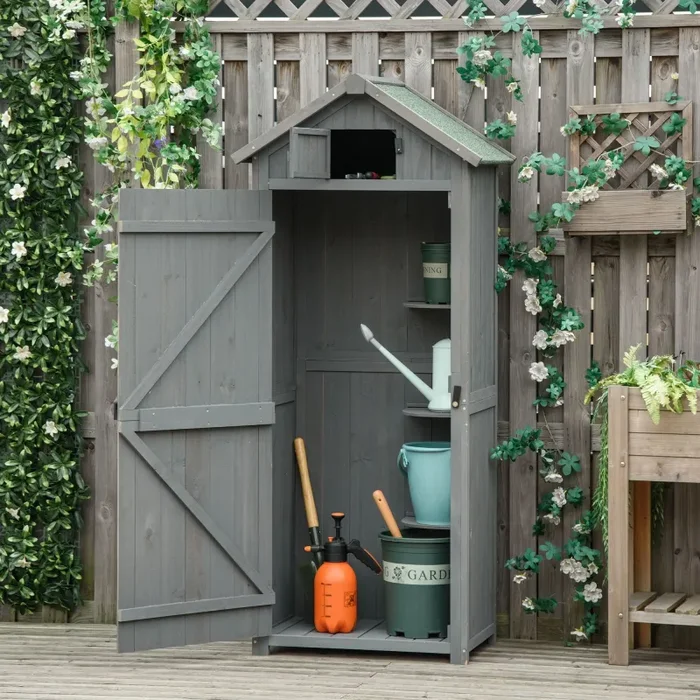 Casetta Box da Giardino Porta Utensili 77×54,2×179 cm in Legno Impermeabile Grigio Vendita calda online - immagine 2