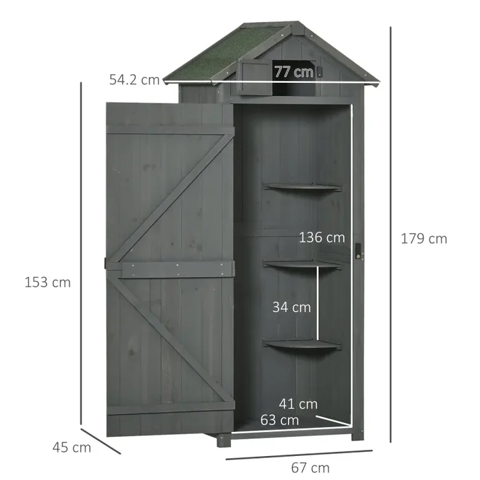 Casetta Box da Giardino Porta Utensili 77×54,2×179 cm in Legno Impermeabile Grigio Vendita calda online - immagine 3