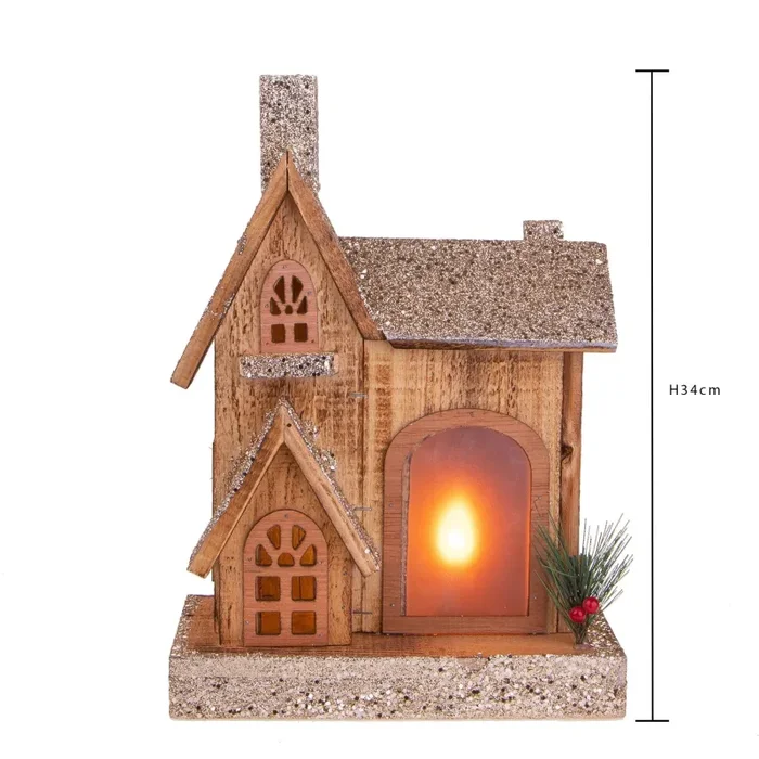 Casetta con 18 Led H34 cm in Legno - immagine 2