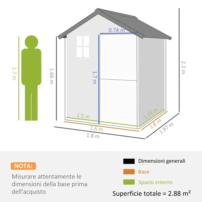 Casetta da Giardino in Legno 1.8x2m con Porta Doppia Finestra e Base Inclusa Colore Legno Saldi - immagine 3