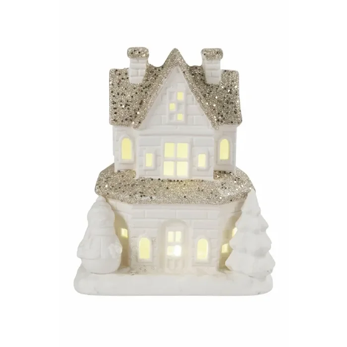 Casetta porta Candela Tealight 12x7x14 cm in Stoneware con Led - immagine 2