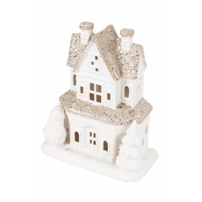 Casetta porta Candela Tealight 12x7x14 cm in Stoneware con Led - immagine 3