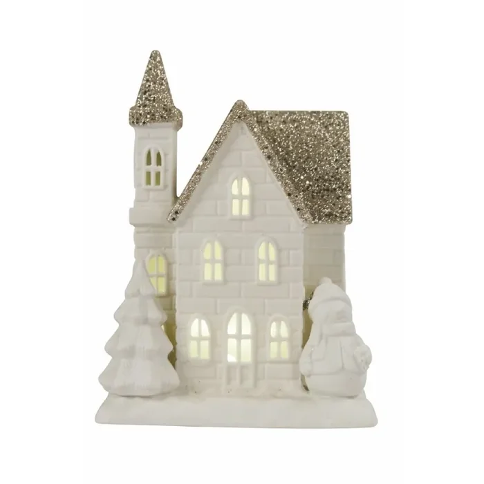 Casetta porta Candela Tealight 13x8x18 cm in Stoneware con Led Moda - immagine 2