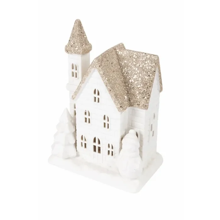 Casetta porta Candela Tealight 13x8x18 cm in Stoneware con Led Moda - immagine 3