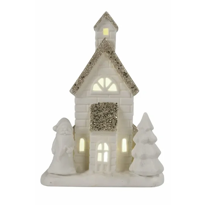 Casetta porta Candela Tealight 9x6x10 cm in Stoneware con Led - immagine 2