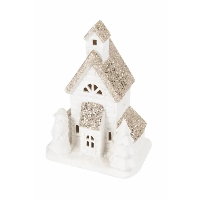 Casetta porta Candela Tealight 9x6x10 cm in Stoneware con Led - immagine 3