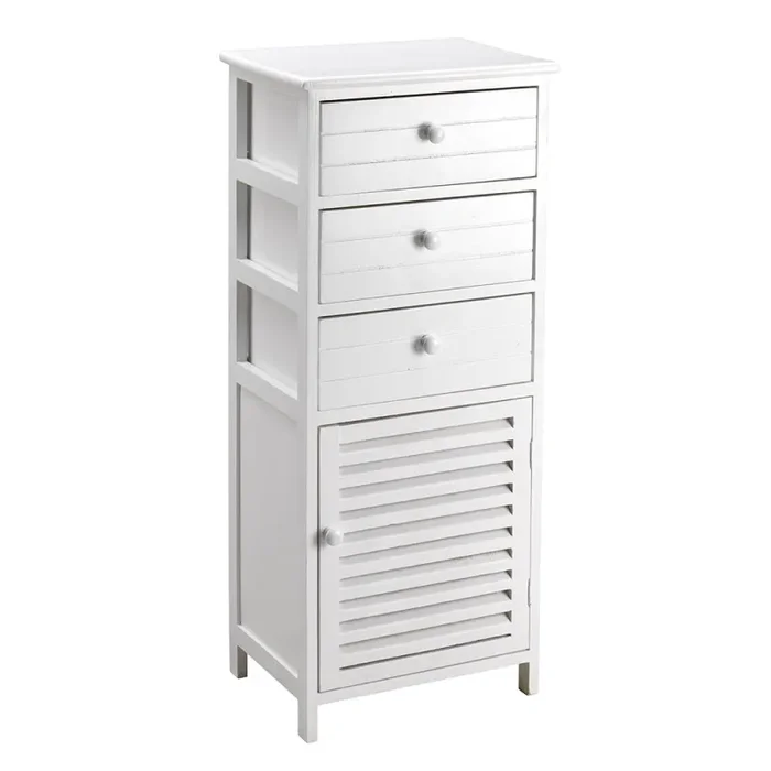 Cassetiera con 3 Cassetti e 1 Anta in Legno Paulownia Bianco Fadi