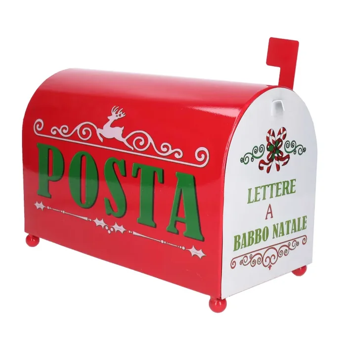 Cassetta posta di Babbo Natale Natalizia 34×16,5xh22 cm in Metallo rosso