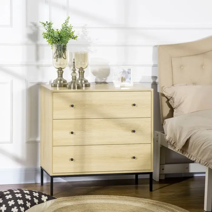 Cassettiera 3 Cassetti 80x40x78 cm in Acciaio e Legno Naturale Vendita online - immagine 2