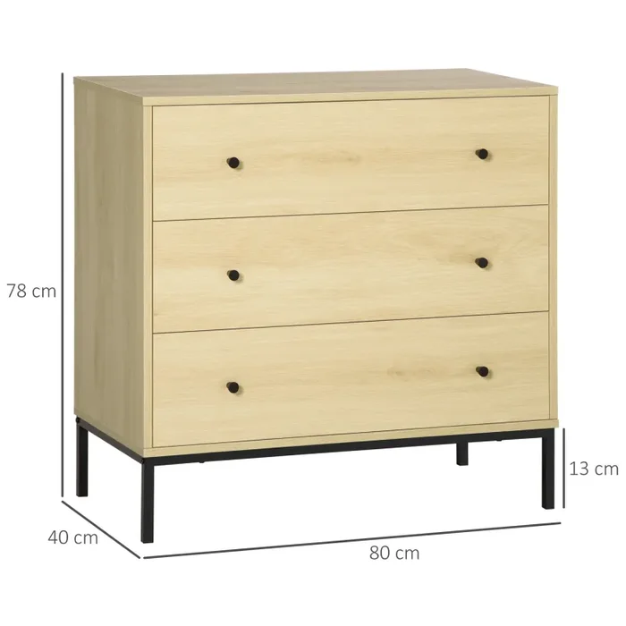 Cassettiera 3 Cassetti 80x40x78 cm in Acciaio e Legno Naturale Vendita online - immagine 3