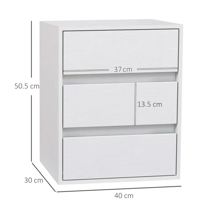 Cassettiera 3 Cassetti Moderna 40x30x50,5 cm in Legno Bianco - immagine 3