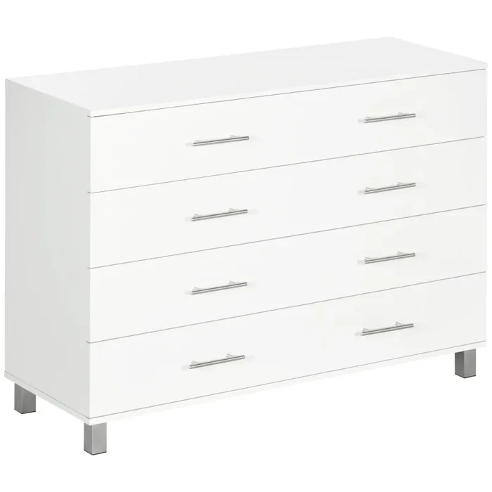 Cassettiera 4 Cassetti 112×38,2×81 cm in Legno con Maniglie in Metallo Bianco