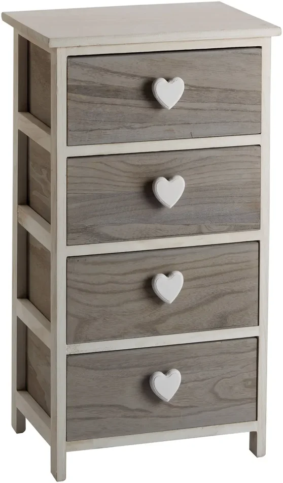 Cassettiera 4 Cassetti 40x29x73 cm in Legno con Cuore Grigia Vendita calda online