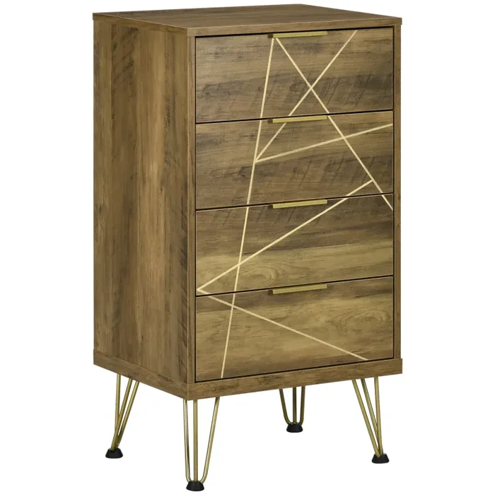 Cassettiera 4 Cassetti 48x21x79 cm in Truciolato Legno e Oro