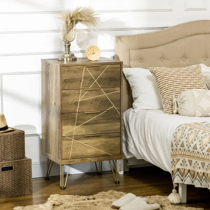 Cassettiera 4 Cassetti 48x21x79 cm in Truciolato Legno e Oro - immagine 2