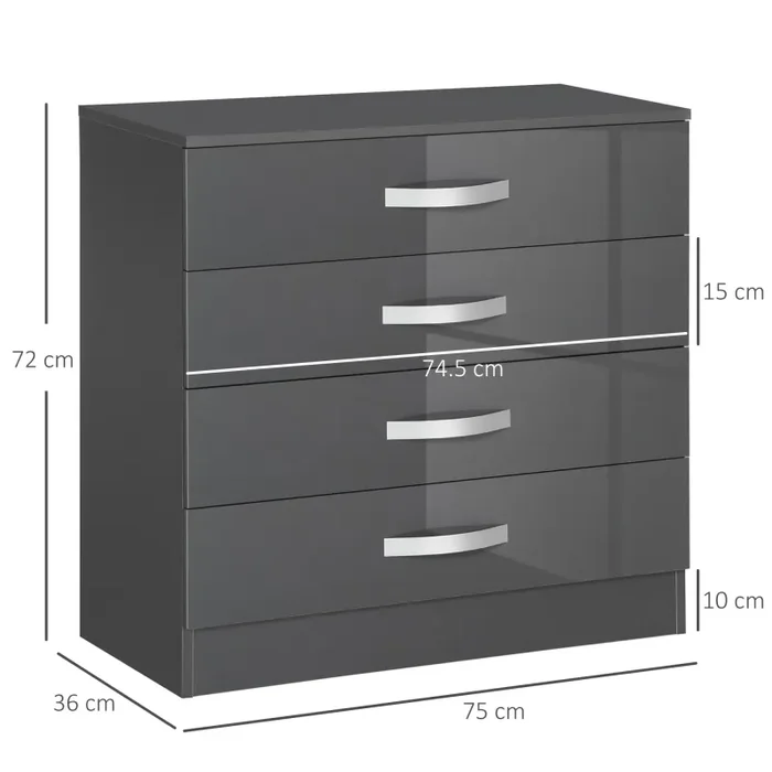 Cassettiera 4 Cassetti 75x36x72 cm in Truciolato Grigio - immagine 3