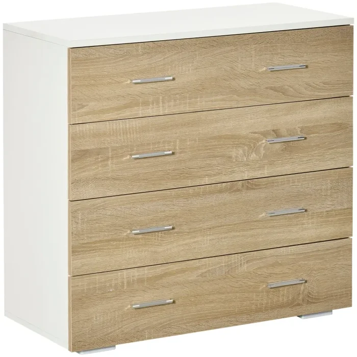 Cassettiera 4 Cassetti 76x35x72 cm in Legno e Maniglie in Alluminio Bianco e Rovere Online ora