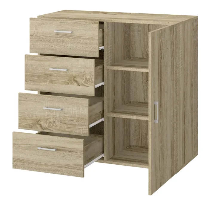 Cassettiera 4 Cassetti con Anta 90x41x87 cm in MDF Rovere - immagine 2