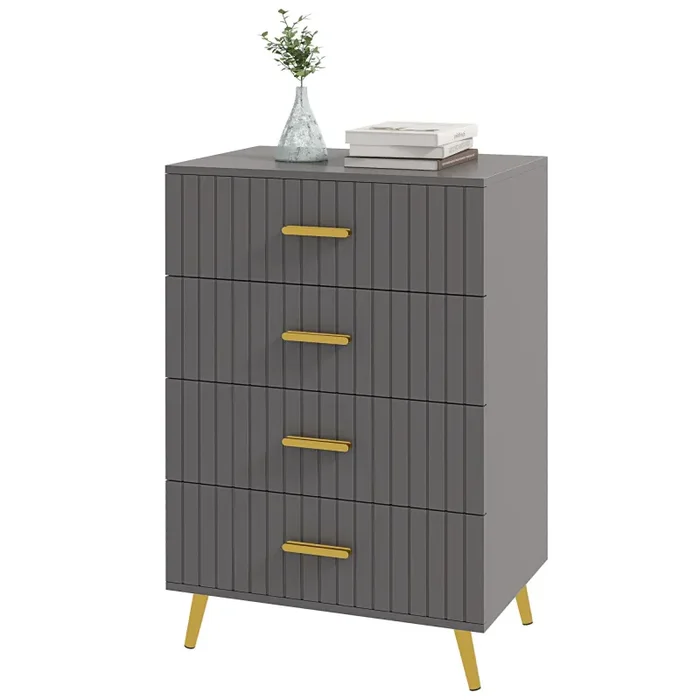 Cassettiera 4 Cassetti Design Moderno 60x40x90 cm in Legno e Alluminio Oro e Grigio Scuro