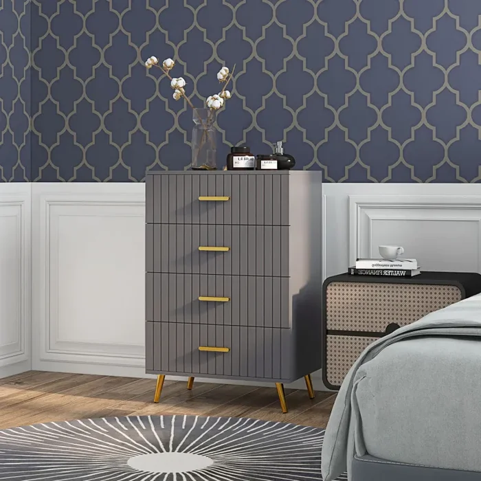 Cassettiera 4 Cassetti Design Moderno 60x40x90 cm in Legno e Alluminio Oro e Grigio Scuro - immagine 2