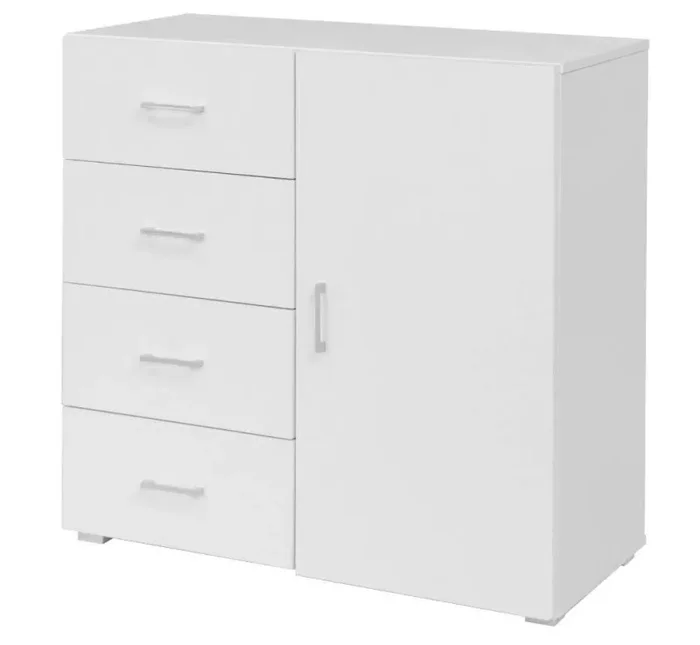 Cassettiera 4 Cassetti e Anta 90x41x87 cm in MDF Bianco Online ora