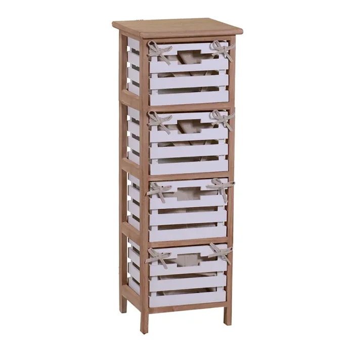 Cassettiera 4 Cassetti in Legno 30x27x85cm Arianna Naturale e Bianca