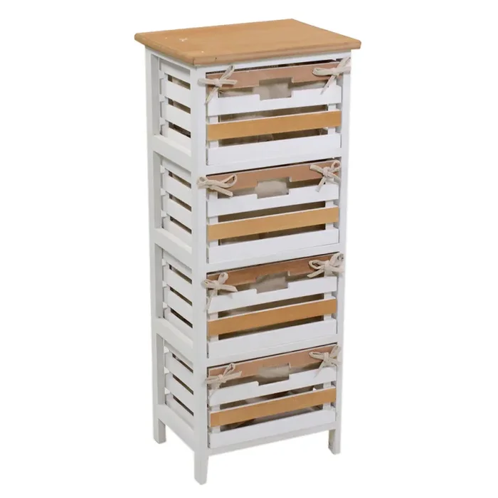 Cassettiera 4 Cassetti in Legno 35x27x85cm Matilda Noce Chiaro e Bianca