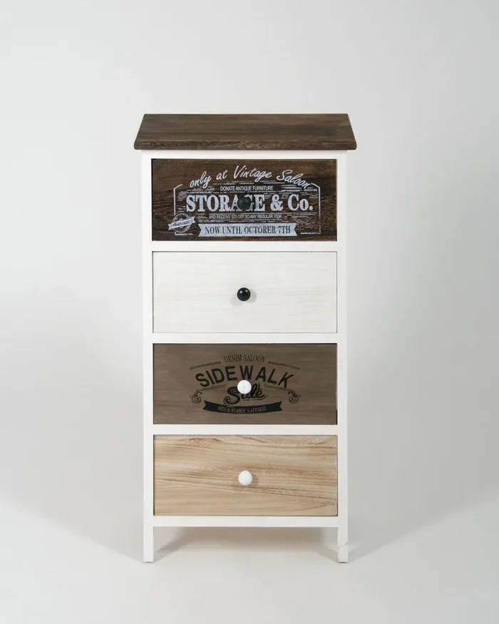 Cassettiera 4 Cassetti in Legno Massello 38x28x73 cm Fumer Trudy - immagine 2