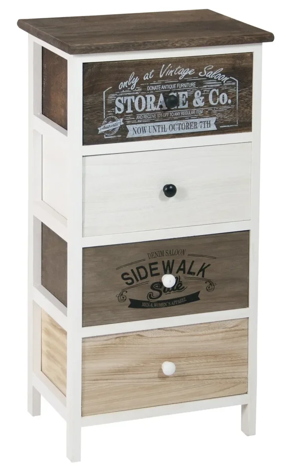 Cassettiera 4 Cassetti in Legno Massello 38x28x73 cm Fumer Trudy - immagine 3