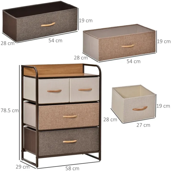 Cassettiera 4 Cassetti in Tessuto 58x29x78,5 cm Ripiano Rigido in Legno Online ora - immagine 3