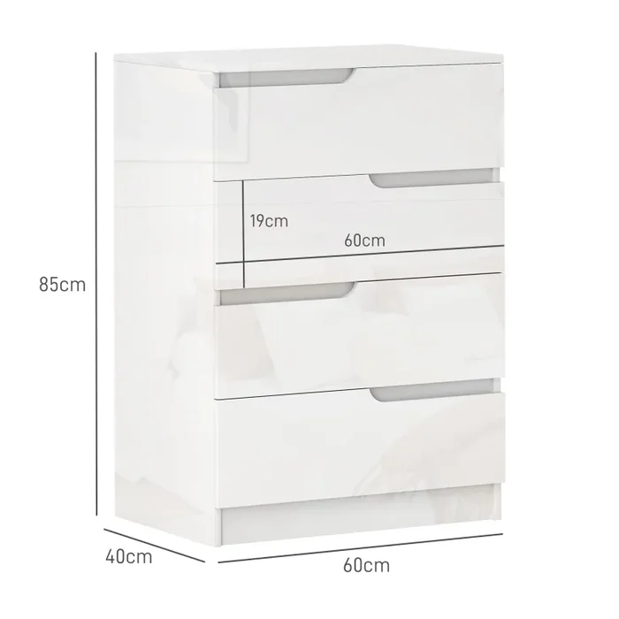 Cassettiera 4 Cassetti Moderna e Minimal 60x40x85 cm Bianco Lucido - immagine 3