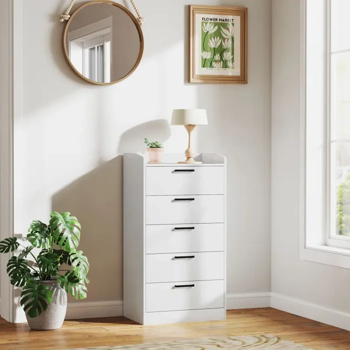 Cassettiera 5 Cassetti 60x40x114 cm in Legno Bianco - immagine 2