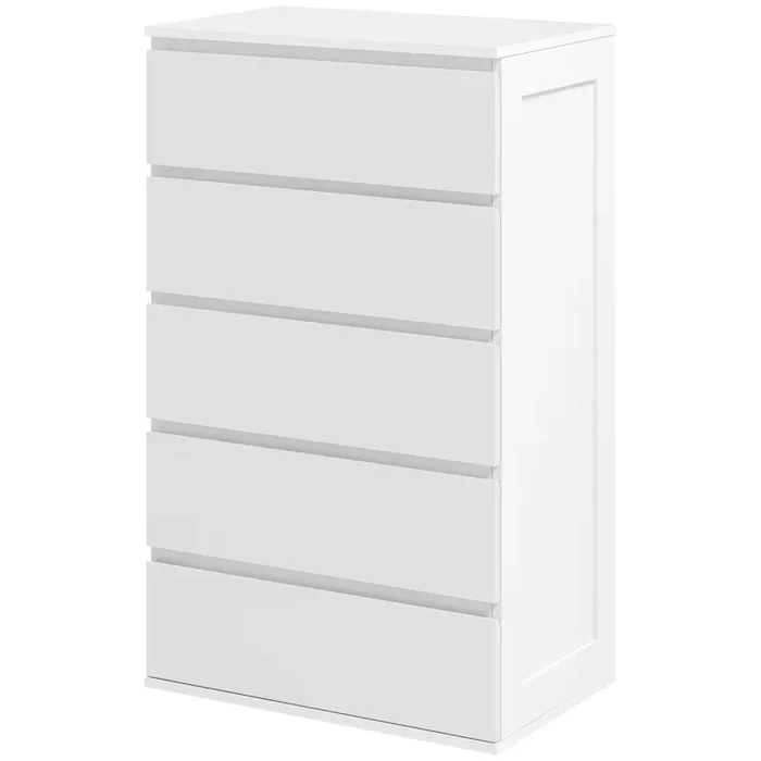 Cassettiera 5 Cassetti con Maniglie Scanalate 60x38x100 cm in Legno Bianco