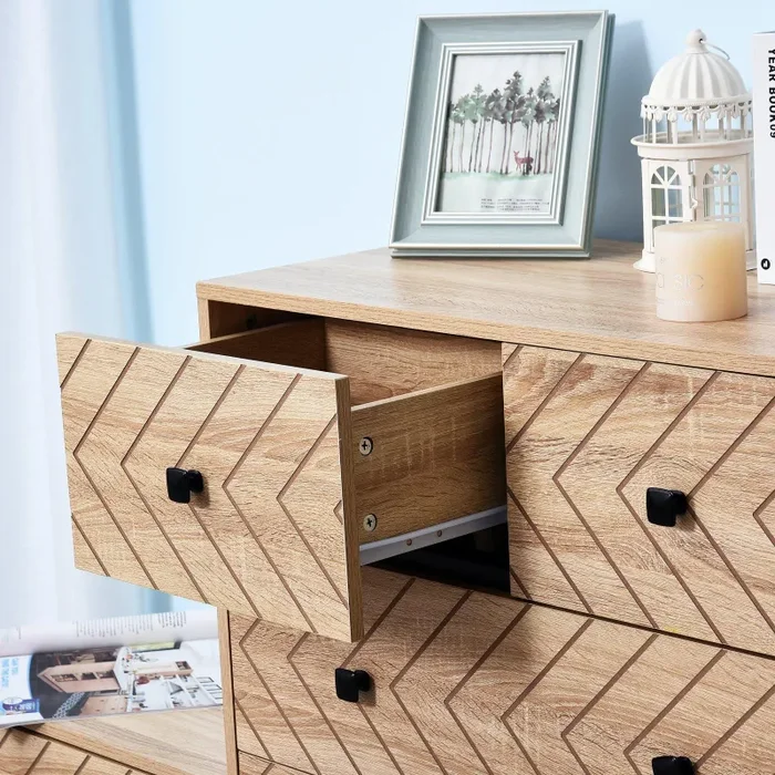 Cassettiera 5 Cassetti in Legno Stile Retrò 80×39.5×110 cm Onde Natural Wood