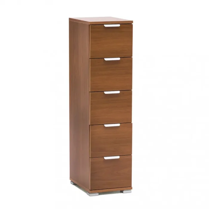 Cassettiera 5 Cassetti Tinta Noce 27x38x103 h cm in Truciolare bilaminato Marrone