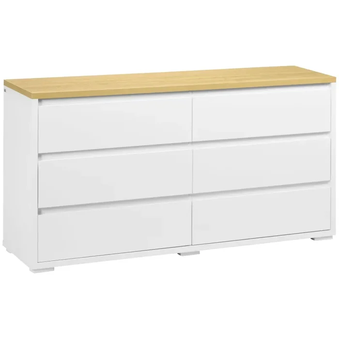 Cassettiera 6 Cassetti 140x37x75 cm in Truciolato Bianco e Color Legno